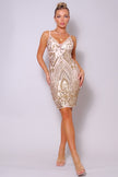 Spaghetti Strap Holiday Sequins Plunge Mini Dress