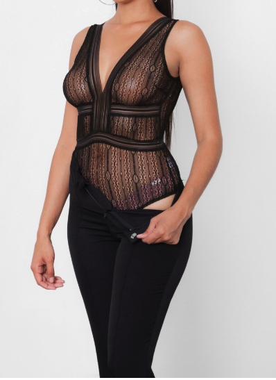 Lace V-Neck Sheer Bodysuit