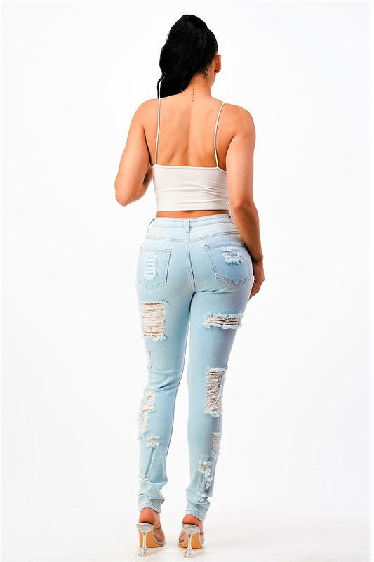 High Rise Destroyed Skinny Jeans