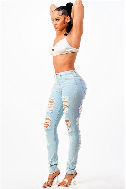 High Rise Destroyed Skinny Jeans