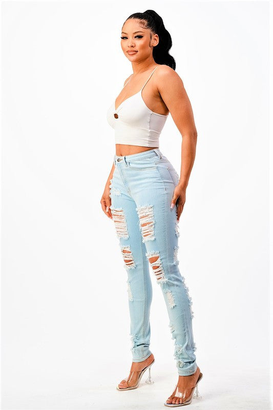High Rise Destroyed Skinny Jeans